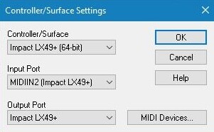 Image 2) Controller/Surface Settings Windows