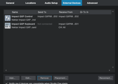 Impact GXP - Studio One External Devices - MacOS