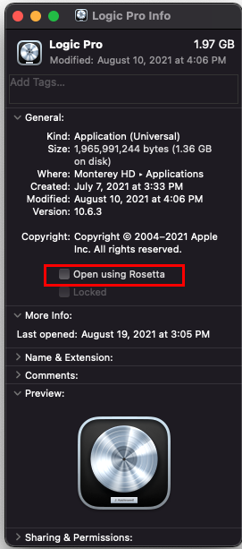 Untick 'Open using Rosetta'